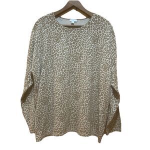 J.Jill‎ Sweater Womens Size XL Cotton Animal Print Beige Brown Mob Wife Career